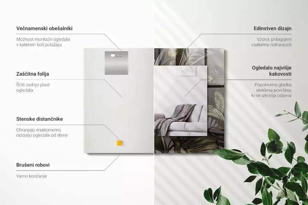 Miroir décoratif rectangulaire Fleurs et colibris