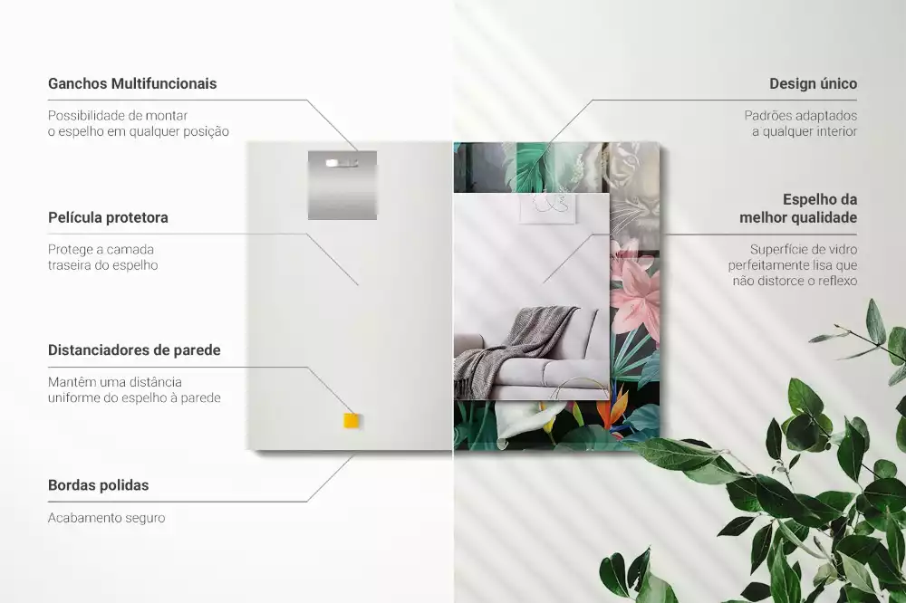 Miroir avec imprimé rectangulaire Tigres perroquets jungle