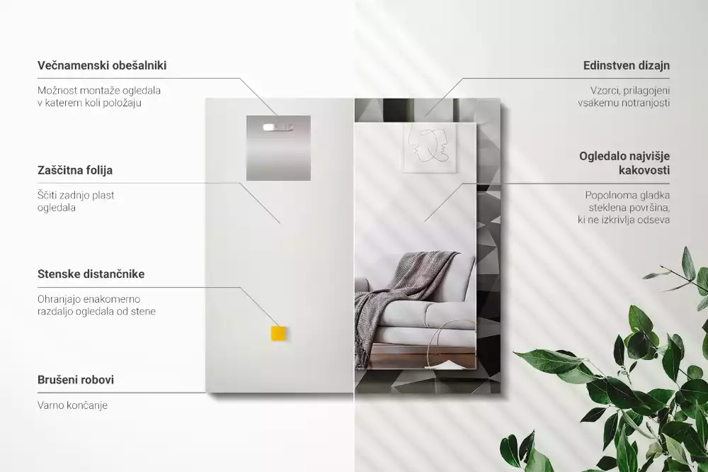 Miroir avec imprimé décoratif rectangulaire Formes géométriques noires