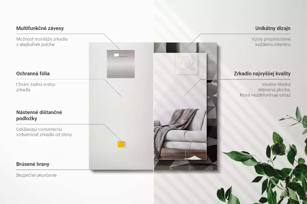 Miroir avec imprimé décoratif rectangulaire Formes géométriques noires