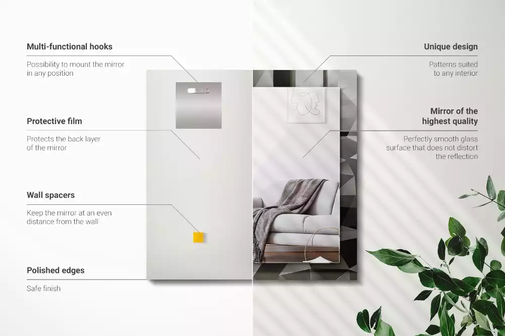 Miroir avec imprimé décoratif rectangulaire Formes géométriques noires