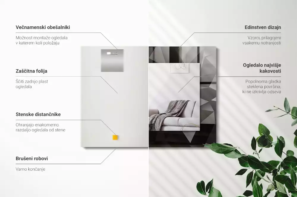 Miroir avec imprimé décoratif rectangulaire Formes géométriques noires