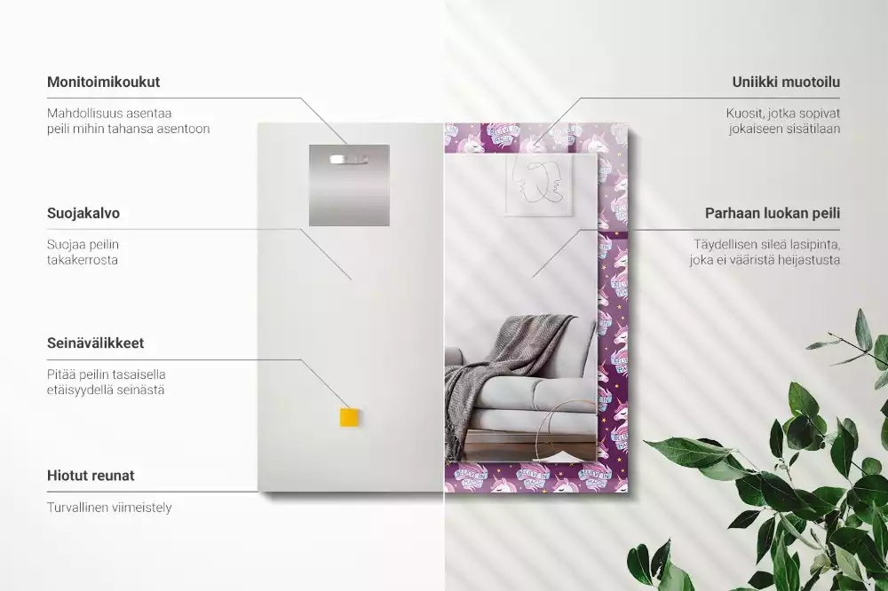 Miroir décoratif rectangulaire Licornes étoiles inscription