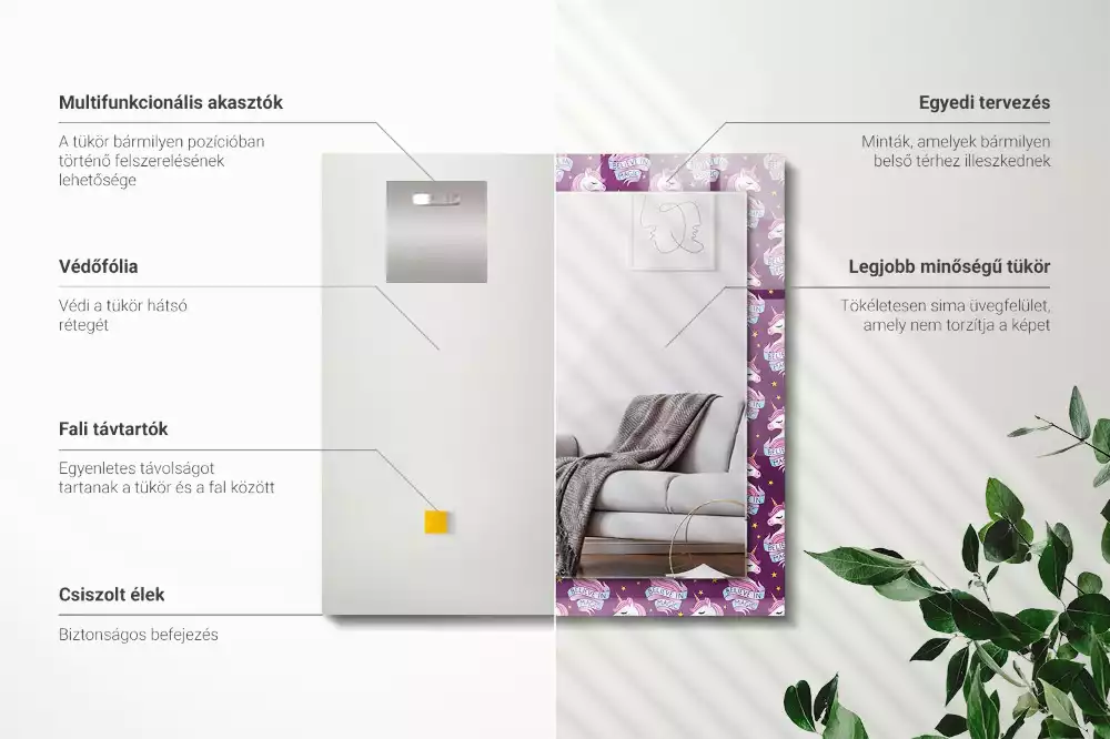 Miroir décoratif rectangulaire Licornes étoiles inscription