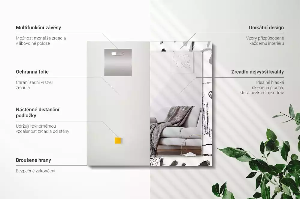 Miroir avec imprimé rectangulaire Motifs abstraits modernes