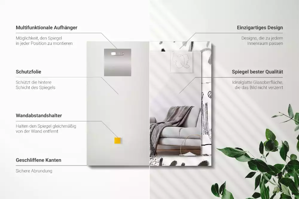 Miroir avec imprimé rectangulaire Motifs abstraits modernes