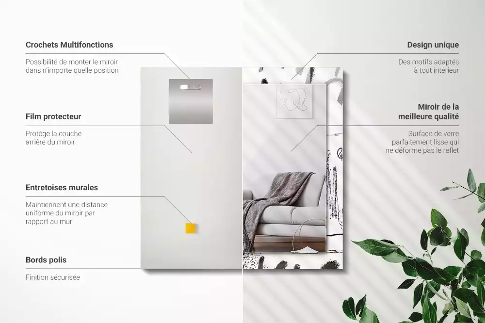 Miroir avec imprimé rectangulaire Motifs abstraits modernes
