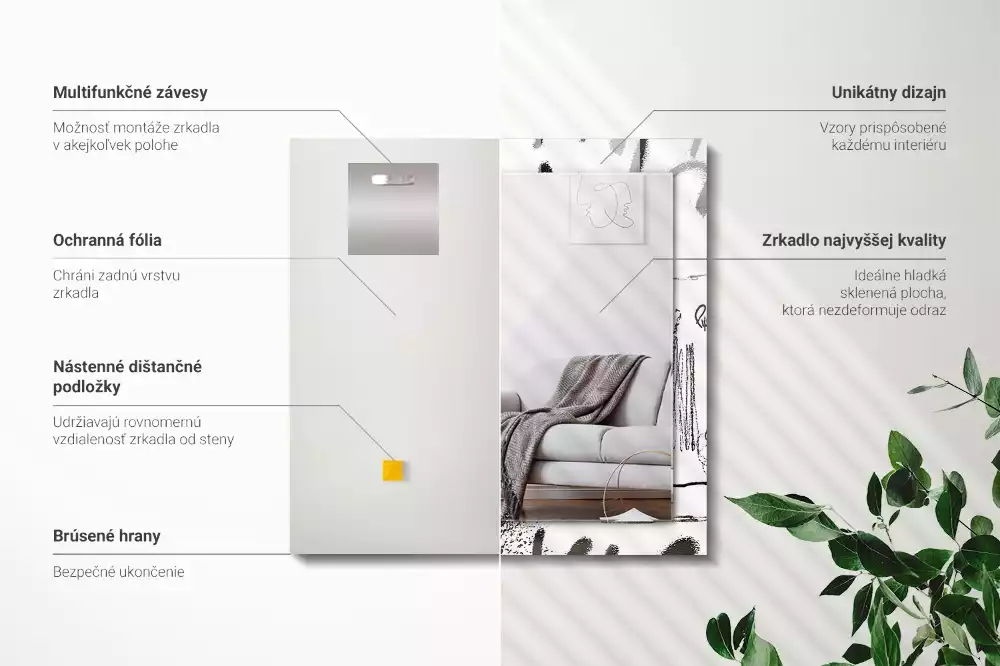 Miroir avec imprimé rectangulaire Motifs abstraits modernes