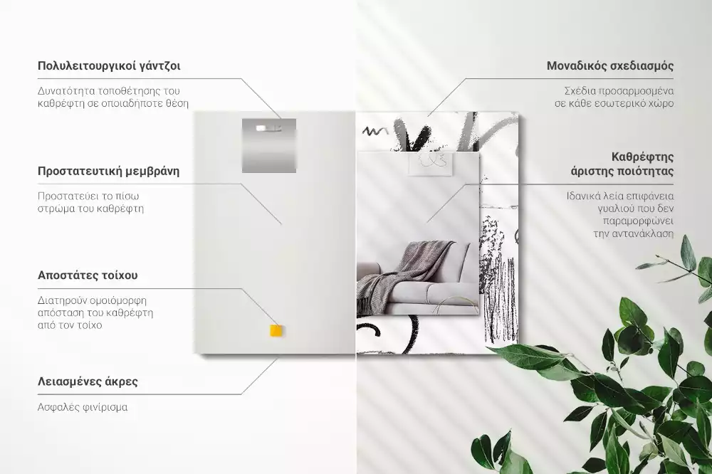 Miroir avec imprimé rectangulaire Motifs abstraits modernes