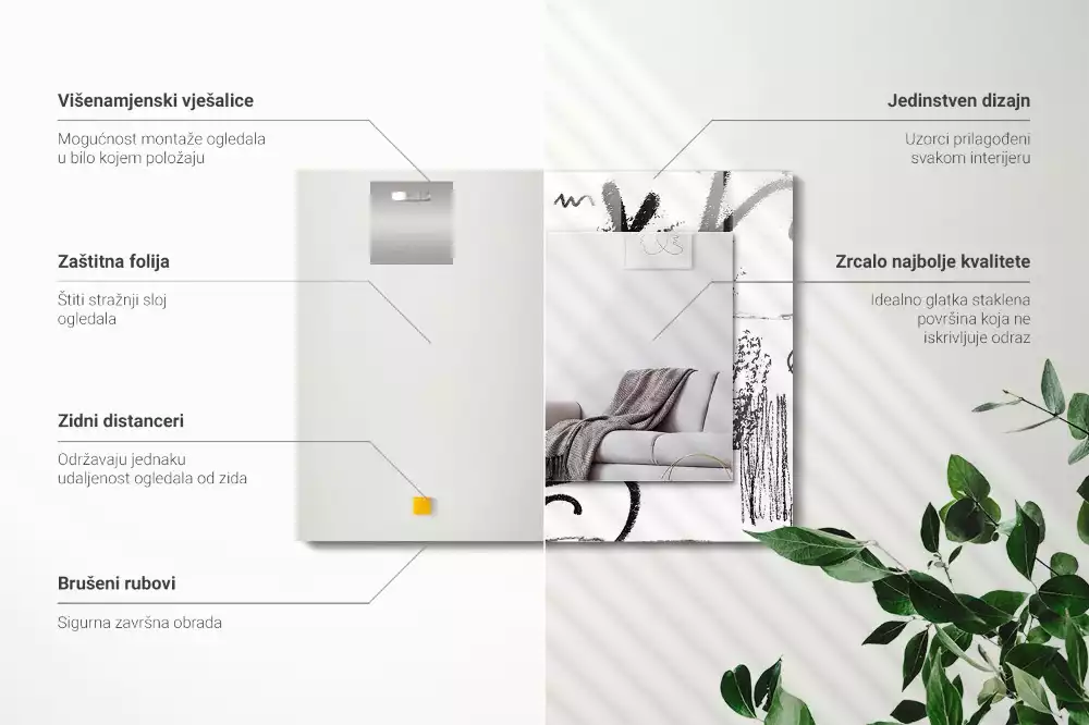 Miroir avec imprimé rectangulaire Motifs abstraits modernes