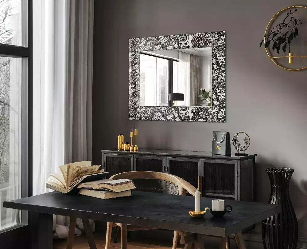 Miroir avec imprimé décoratif rectangulaire Motifs noir et blanc
