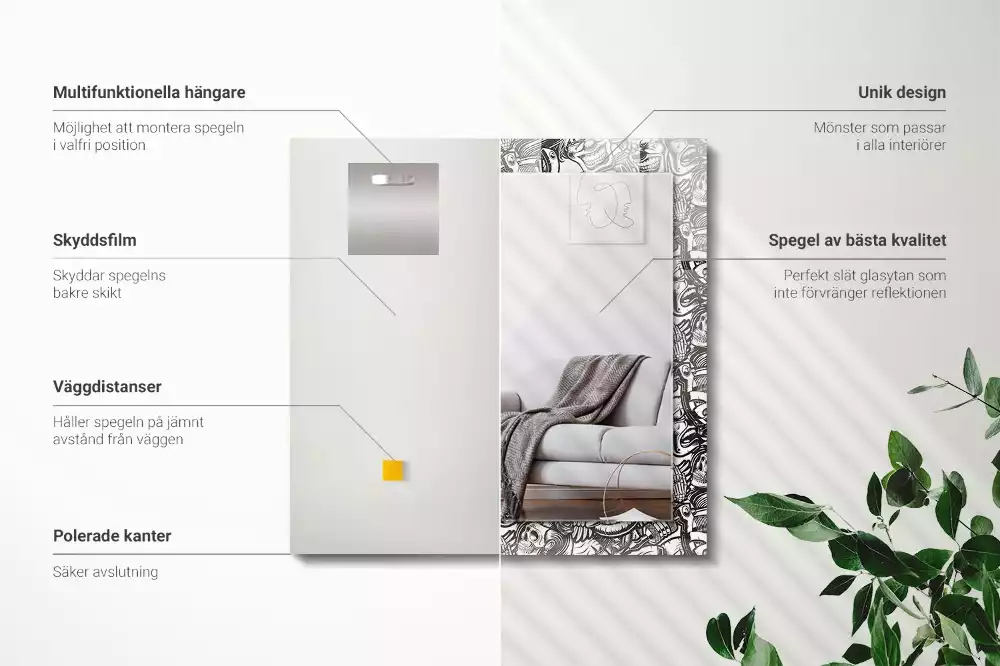 Miroir avec imprimé décoratif rectangulaire Motifs noir et blanc