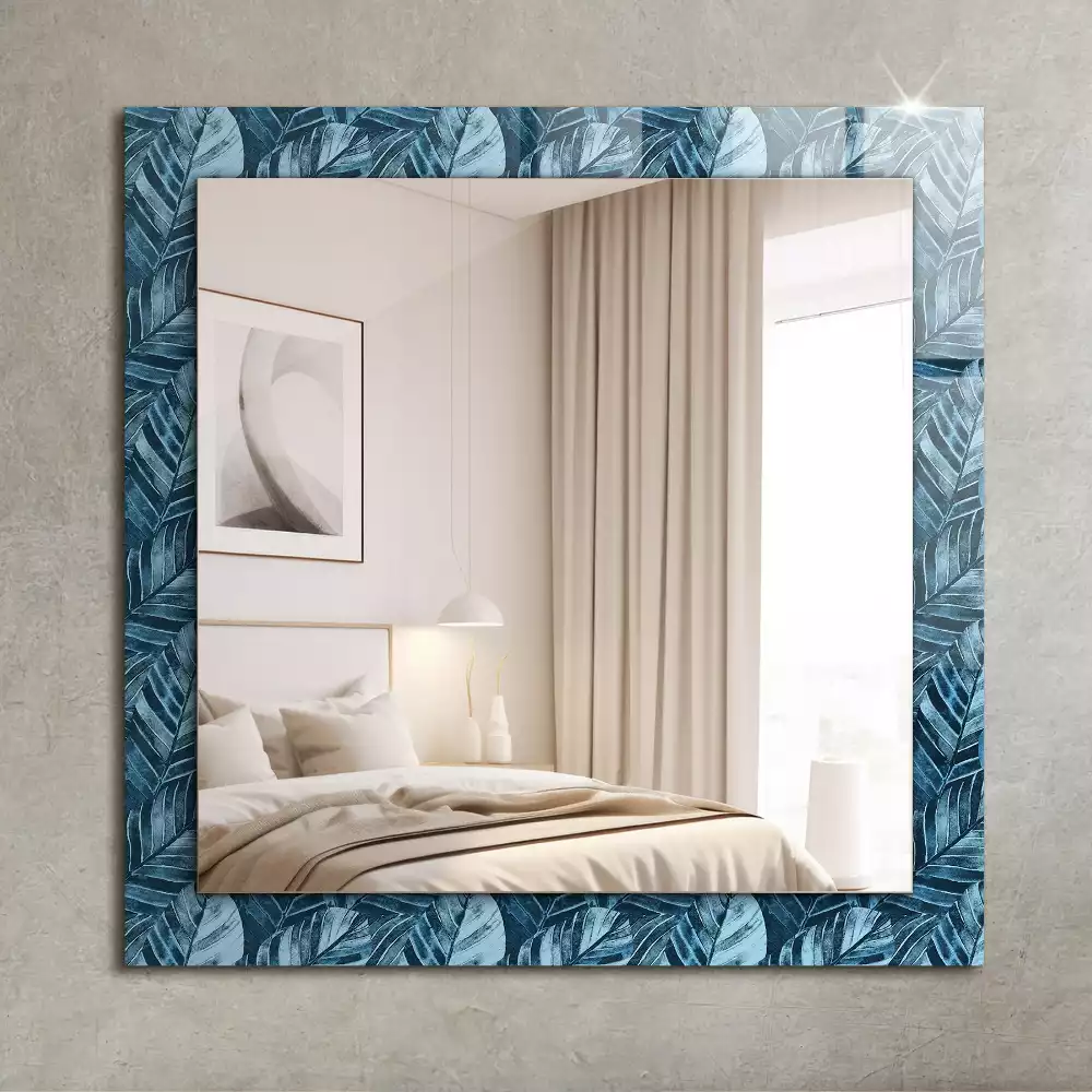 Miroir décoratif rectangulaire Motif feuilles bleues