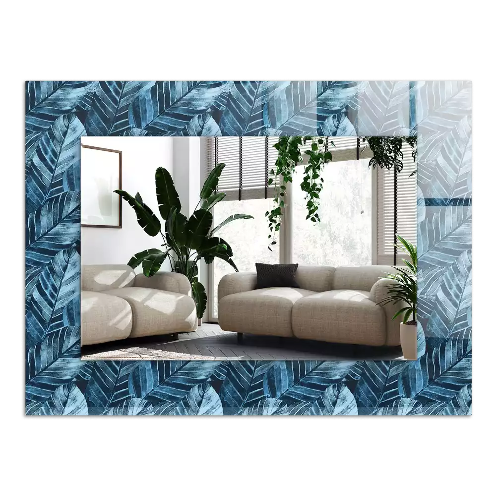 Miroir décoratif rectangulaire Motif feuilles bleues