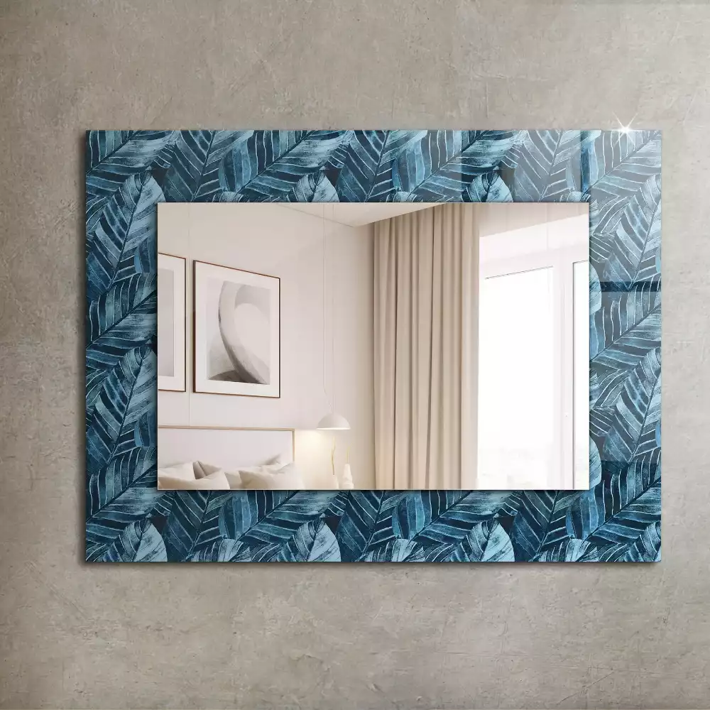 Miroir décoratif rectangulaire Motif feuilles bleues