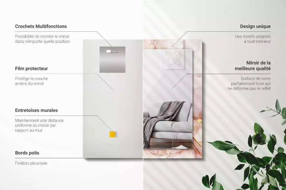 Miroir avec imprimé rectangulaire Art aquarelle abstraite