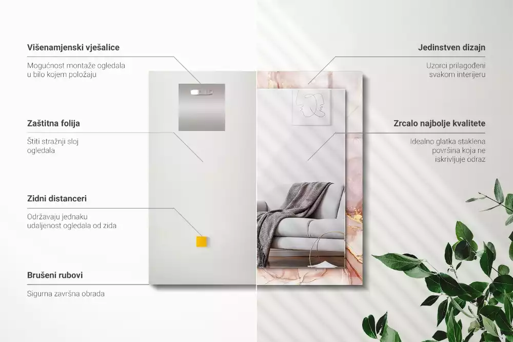 Miroir avec imprimé rectangulaire Art aquarelle abstraite