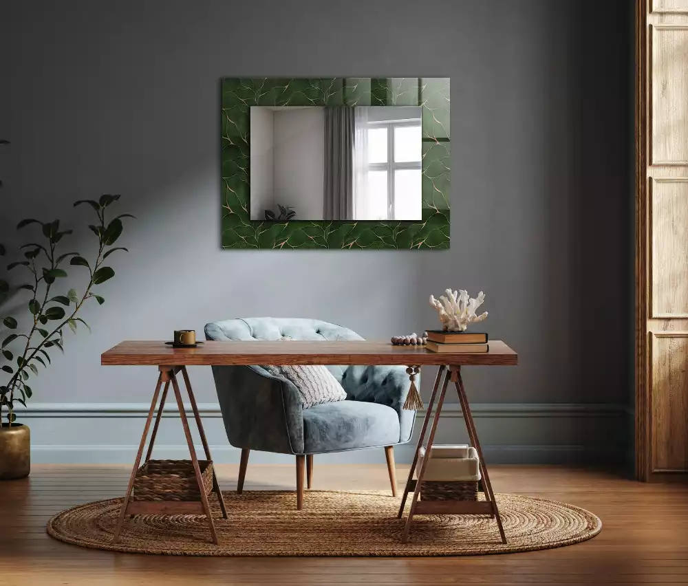 Miroir avec imprimé décoratif rectangulaire Motif feuilles vertes