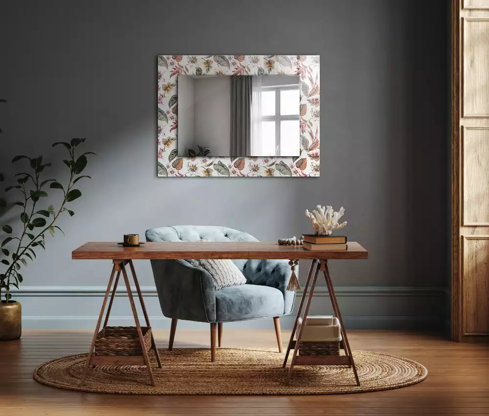 Miroir décoratif rectangulaire Fleurs et feuilles