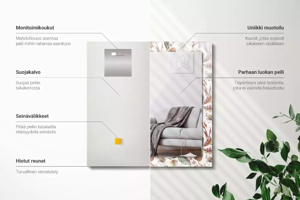 Miroir décoratif rectangulaire Fleurs et feuilles