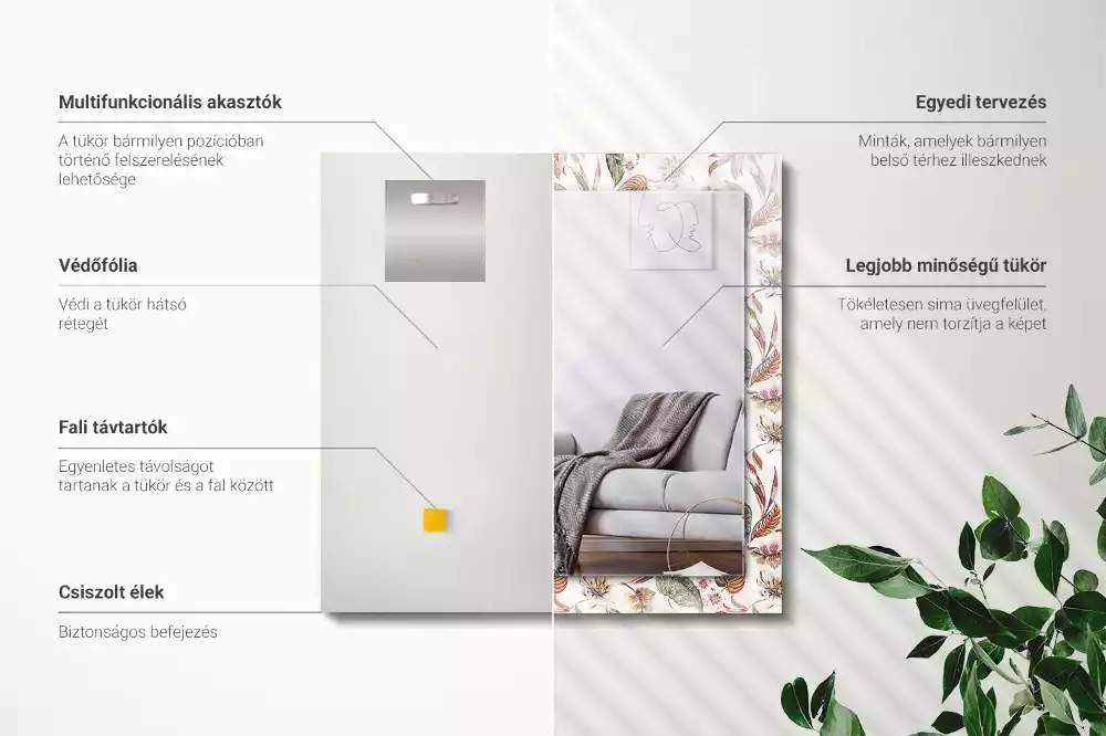 Miroir décoratif rectangulaire Fleurs et feuilles