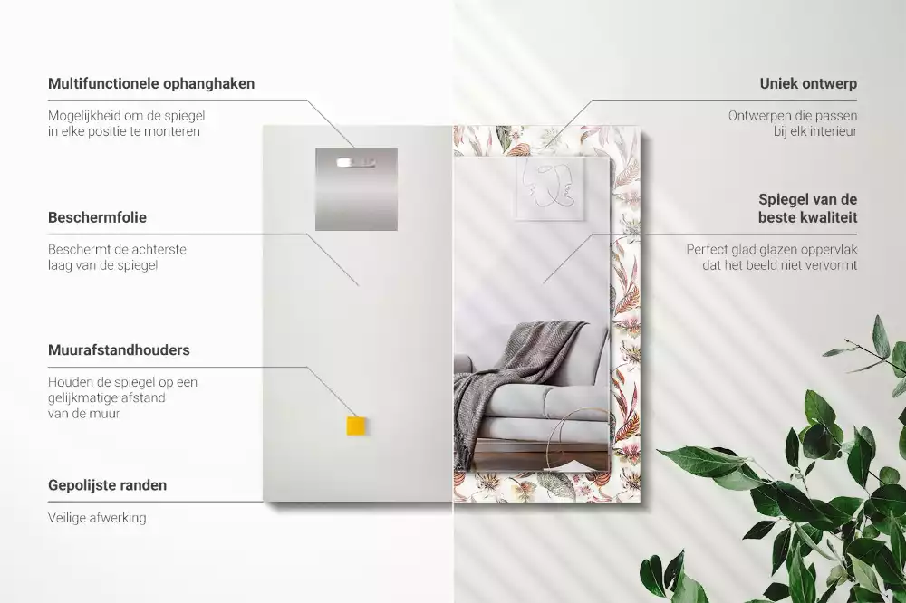 Miroir décoratif rectangulaire Fleurs et feuilles