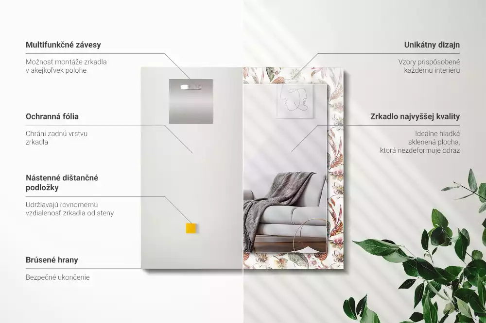 Miroir décoratif rectangulaire Fleurs et feuilles