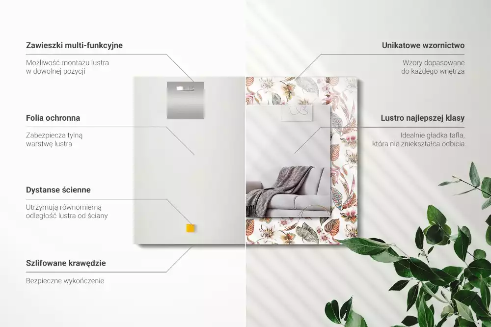 Miroir décoratif rectangulaire Fleurs et feuilles