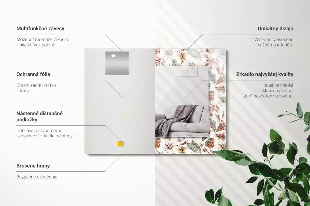 Miroir décoratif rectangulaire Fleurs et feuilles