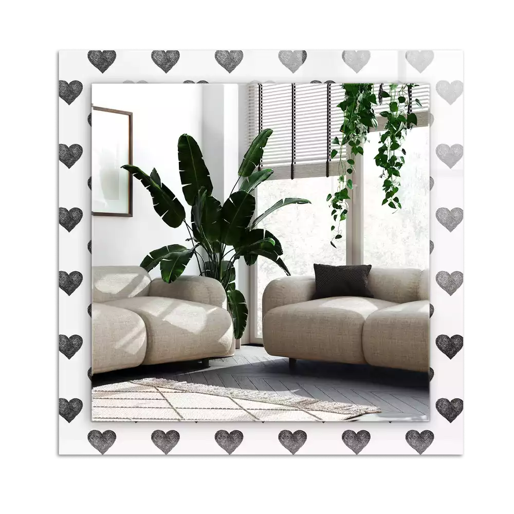 Miroir avec imprimé rectangulaire Motif cœurs noirs