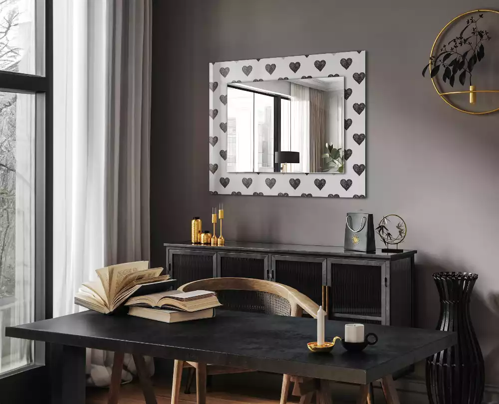 Miroir avec imprimé rectangulaire Motif cœurs noirs