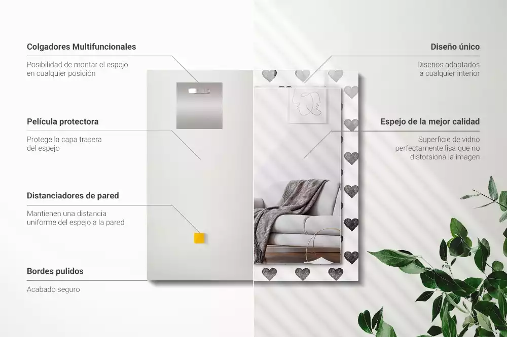 Miroir avec imprimé rectangulaire Motif cœurs noirs