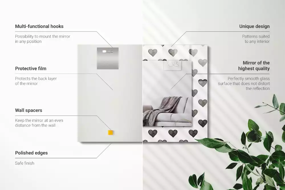 Miroir avec imprimé rectangulaire Motif cœurs noirs