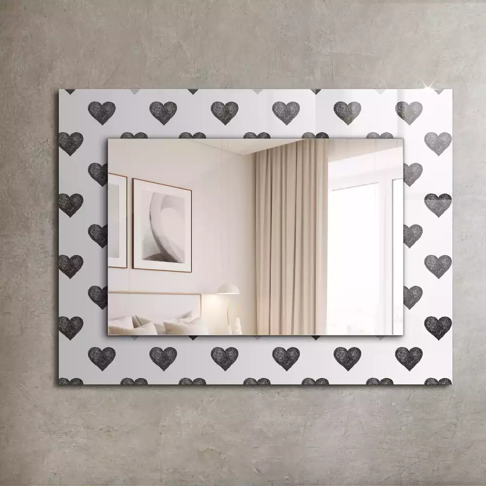 Miroir avec imprimé rectangulaire Motif cœurs noirs