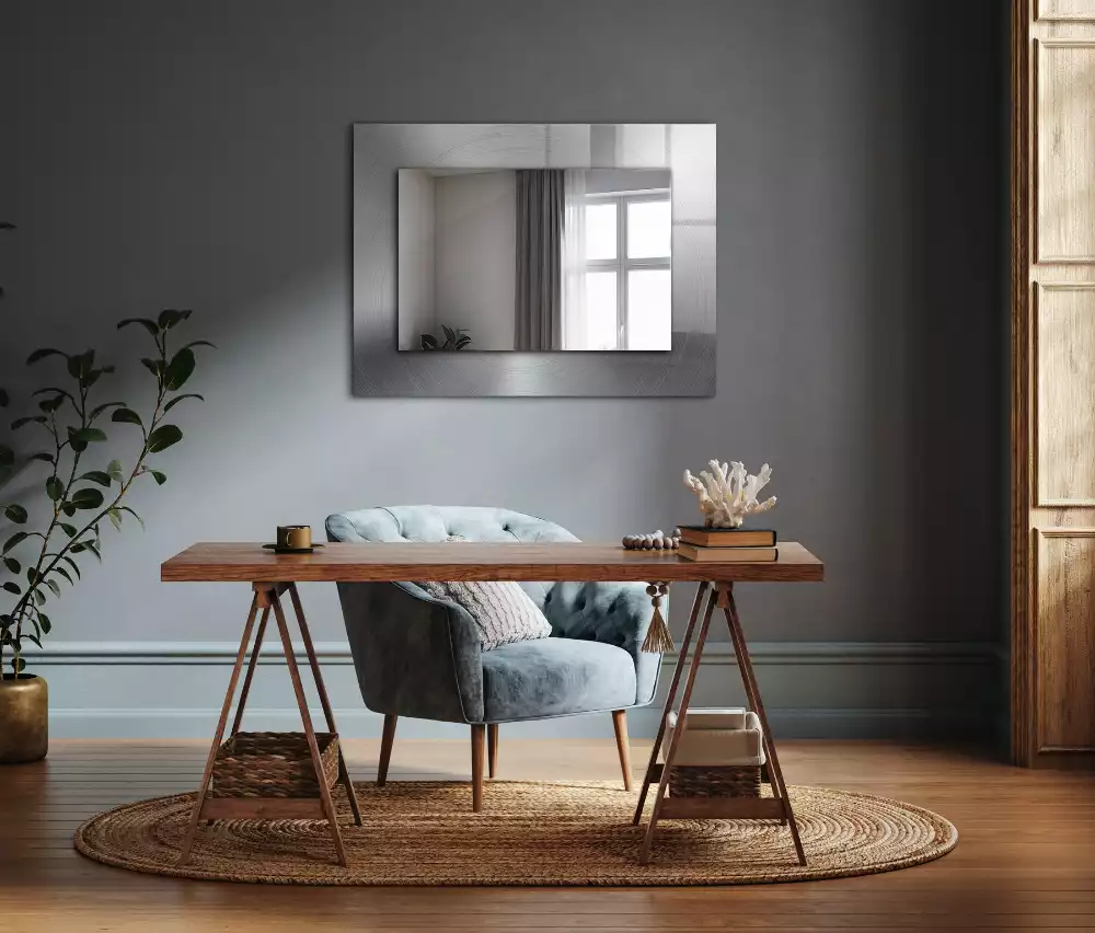 Miroir avec imprimé décoratif rectangulaire Surface métallique ronde