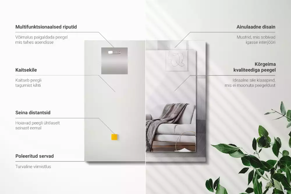 Miroir avec imprimé décoratif rectangulaire Surface métallique ronde