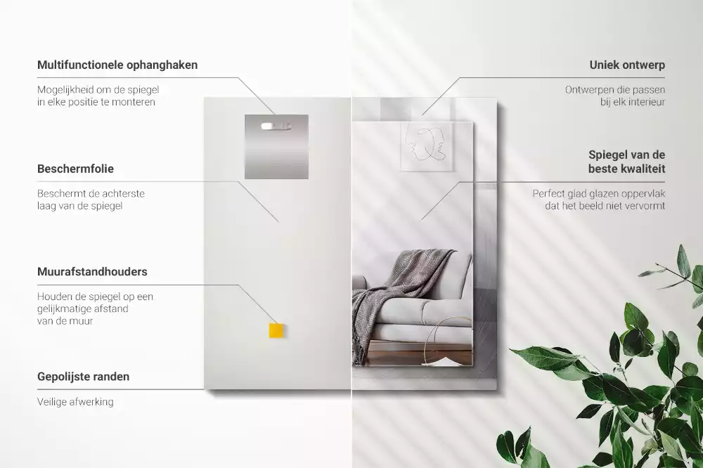 Miroir avec imprimé décoratif rectangulaire Surface métallique ronde