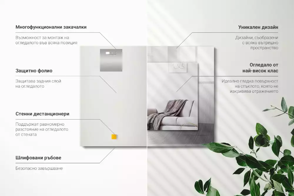 Miroir avec imprimé décoratif rectangulaire Surface métallique ronde