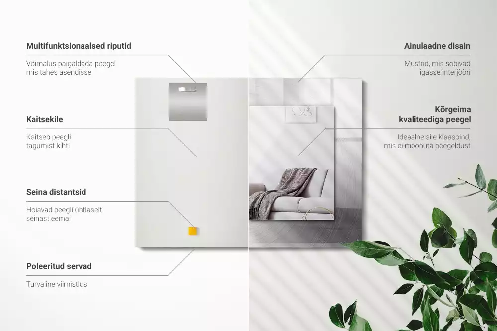 Miroir avec imprimé décoratif rectangulaire Surface métallique ronde