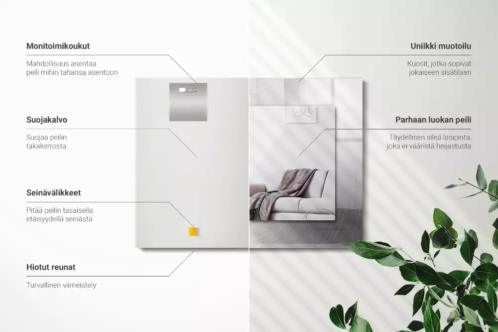 Miroir avec imprimé décoratif rectangulaire Surface métallique ronde