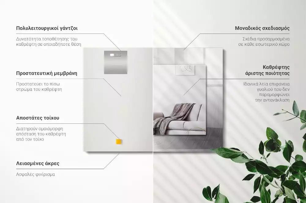 Miroir avec imprimé décoratif rectangulaire Surface métallique ronde