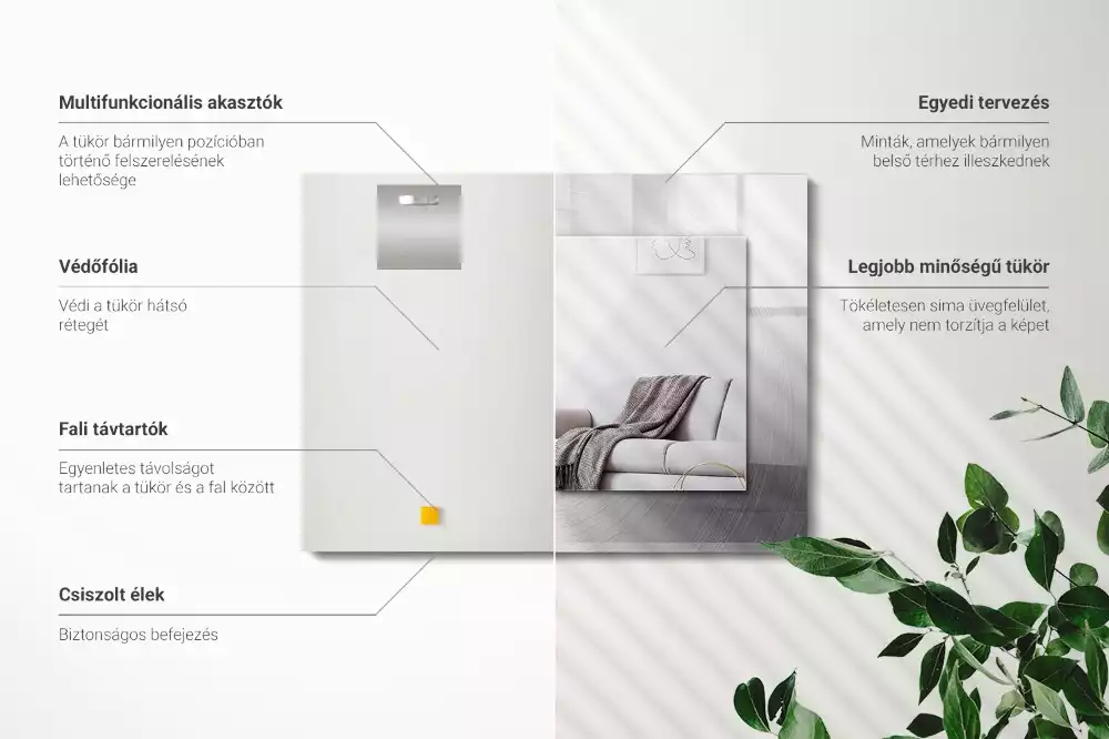 Miroir avec imprimé décoratif rectangulaire Surface métallique ronde