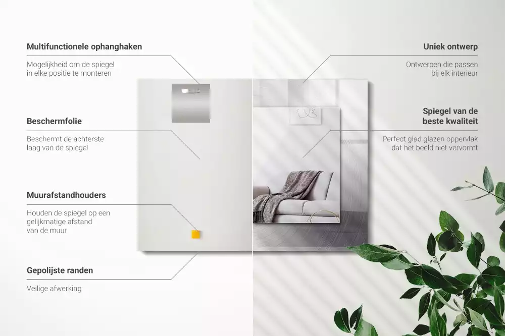 Miroir avec imprimé décoratif rectangulaire Surface métallique ronde