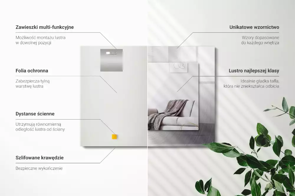 Miroir avec imprimé décoratif rectangulaire Surface métallique ronde