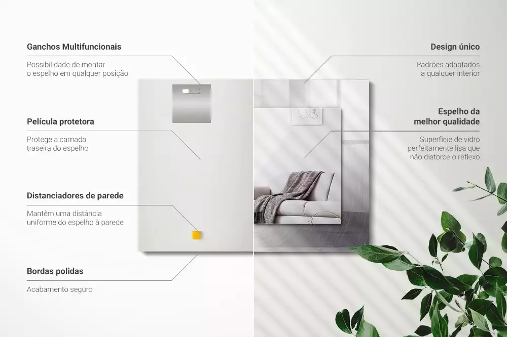 Miroir avec imprimé décoratif rectangulaire Surface métallique ronde