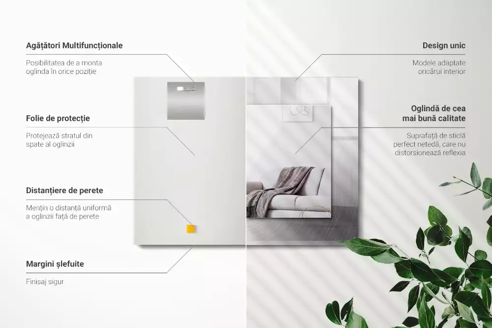 Miroir avec imprimé décoratif rectangulaire Surface métallique ronde