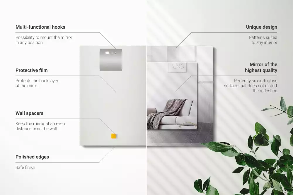 Miroir avec imprimé décoratif rectangulaire Surface métallique ronde