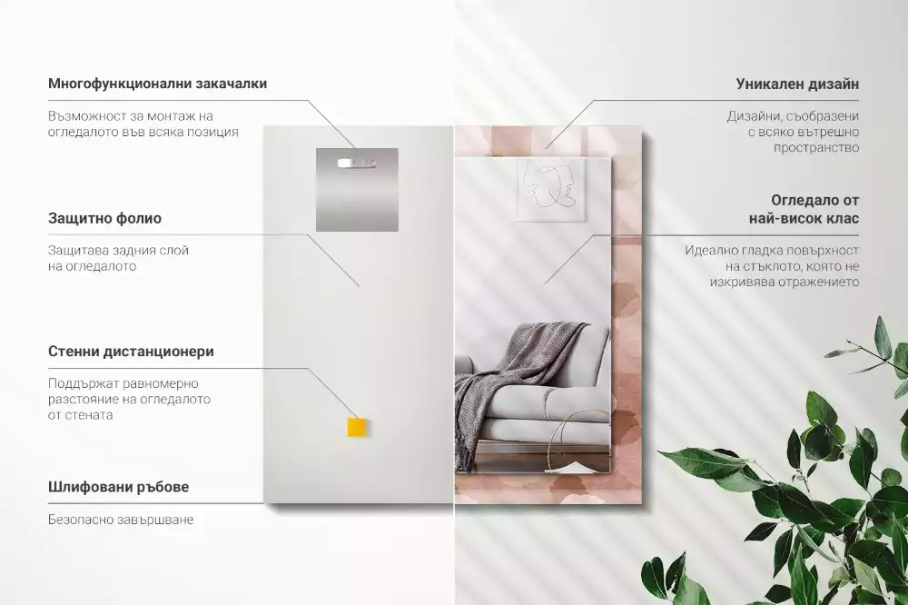 Miroir avec imprimé rectangulaire Fleurs pivoines