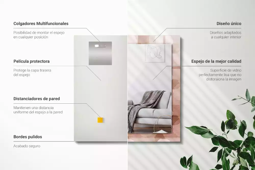 Miroir avec imprimé rectangulaire Fleurs pivoines