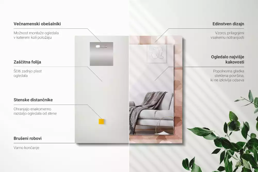 Miroir avec imprimé rectangulaire Fleurs pivoines